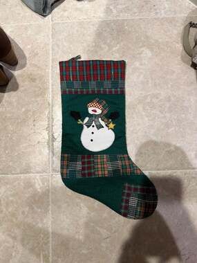 Vintage tii Collections Quilted Plaid Snowman Christmas Stocking Rustic Country